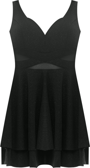 Juniors' Illusion-Waist Glitter A-Line Dress