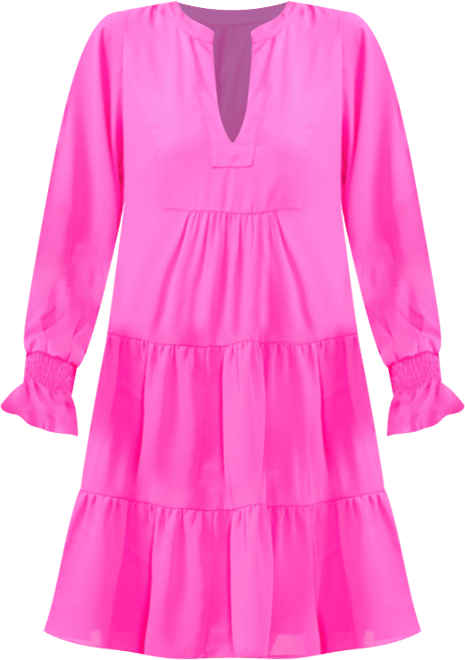 Women's Split-Neck Balloon-Sleeve Tiered A-line Dress