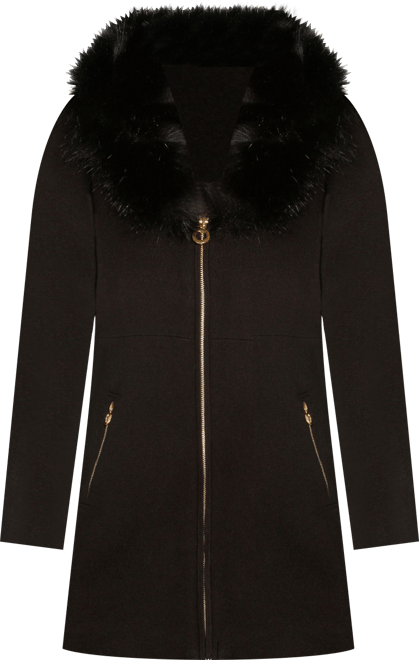 Women's Black Label Faux Fur Collar Cardigan Sweater