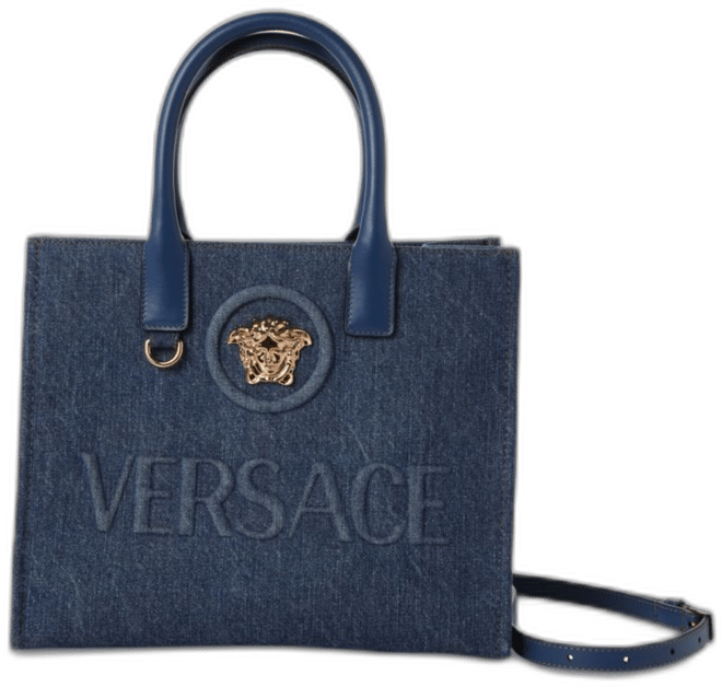 大人気アイテム！【VERSACE】Small denim la medusa tote bag Versace La Medusa Small Denim Tote Bag | Neiman Marcus