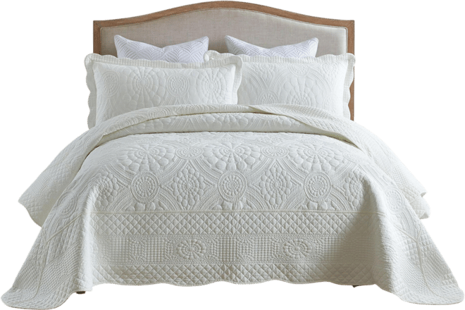 3 Pcs 100% Cotton Oversized Bedspread Quilt Set Embroidery Tf -King