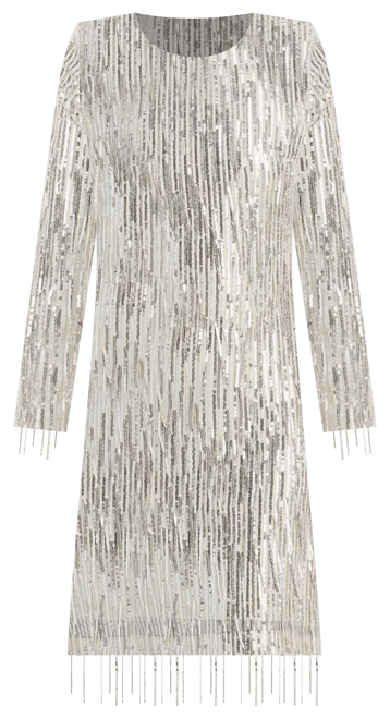 white christmas dresses Poly USA 8966 Sequin Short Long Sleeve Fringe Dress main image 1