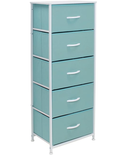 Narrow 5 Drawers Nightstand with Steel Frame, Wood Top, Easy Pull Fabric Bins for Home, Bedroom, Office & Dorm