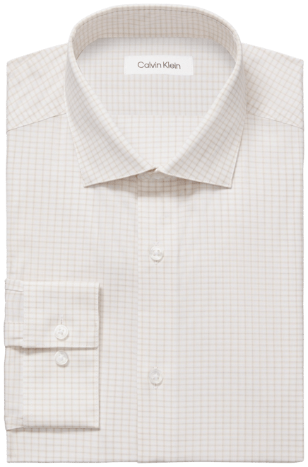 Calvin Klein Refined Cotton Slim Fit Grid Spread Collar Dress Shirt, Clearance Dress Shirts