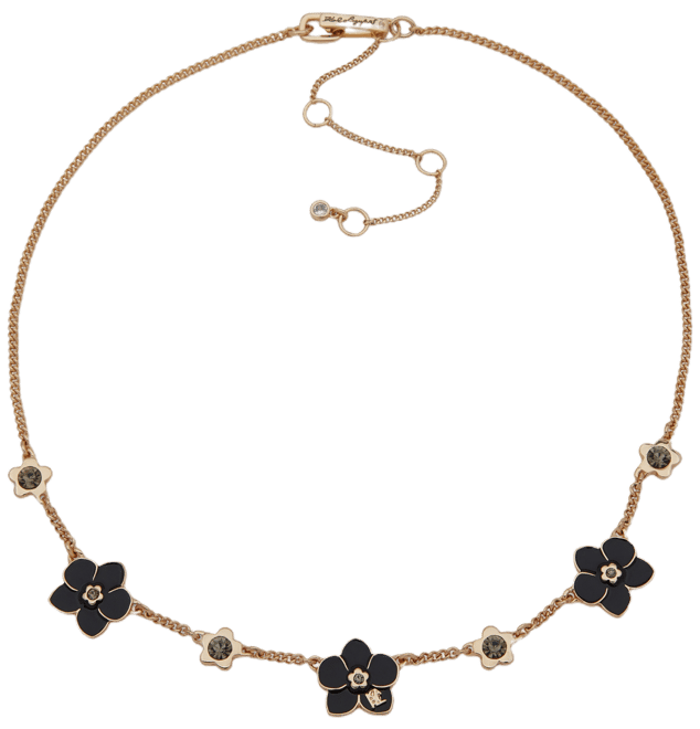 Gold-Tone Black Flower Frontal Necklace, 16" + 3" extender