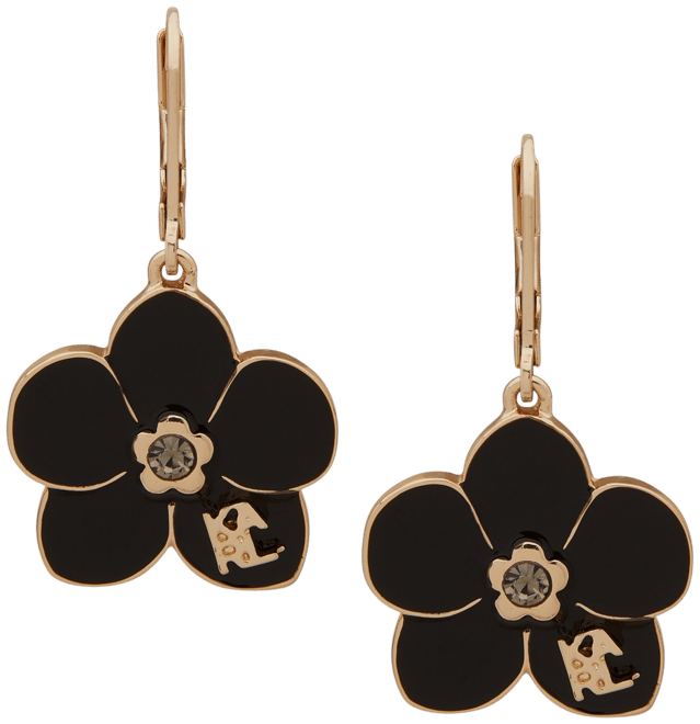 Gold-Tone Black Flower Drop Earrings