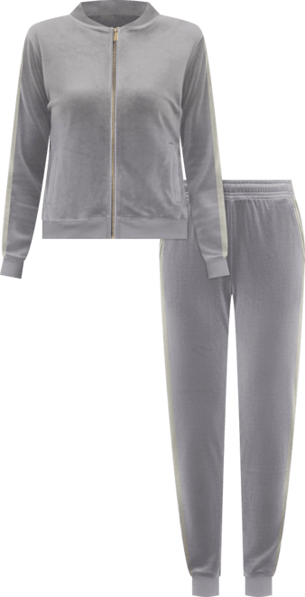 Women's Faux Leather Stripe Velour 2 Piece Tracksuit Set