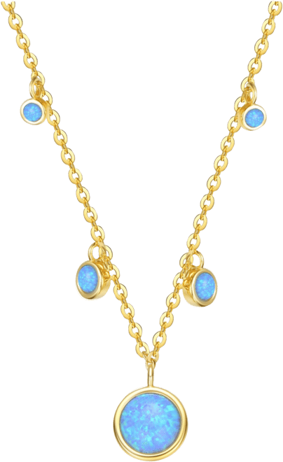 Kids/Young Teens Sterling Silver 14K Gold Plated and Opal Cubic Zirconia Round Spring Ring Pendant Necklace