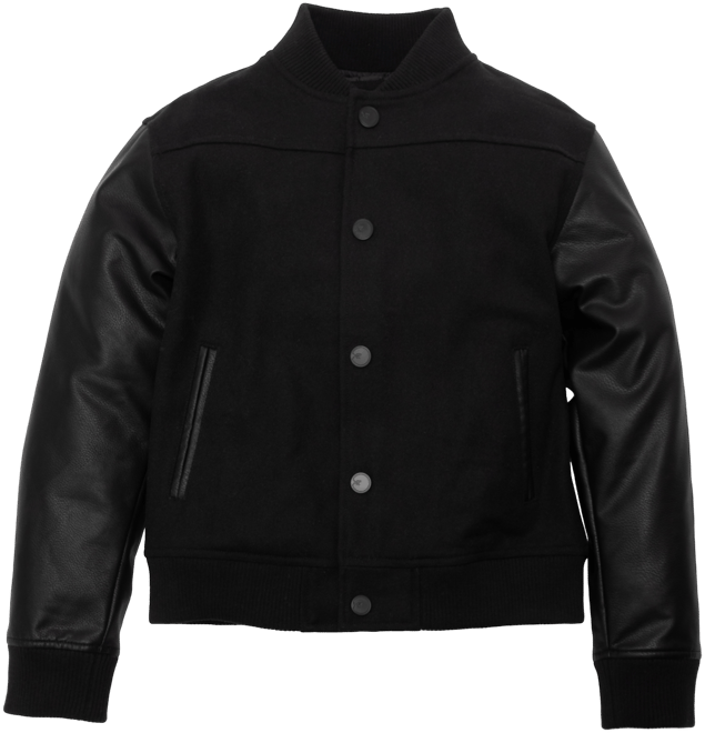 Boy's Wool Varsity Bomber Jacket With Grainy Pu Sleeves