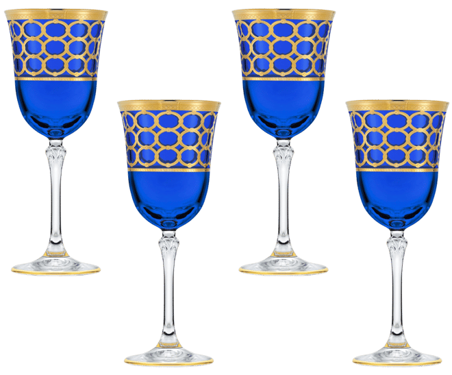 Cobalt Blue White Wine Goblet with Gold-Tone Rings, Set of 4