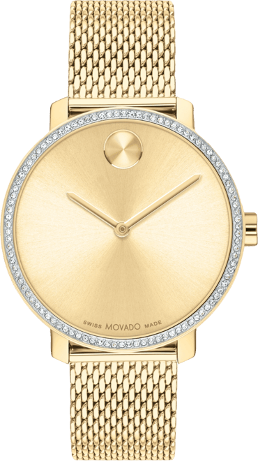 Women's Swiss Bold Shimmer Gold Ion Plated Stainless Steel Mesh Bracelet Watch 34mm