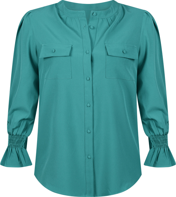 Petite Long Sleeve Y-neck Blouse