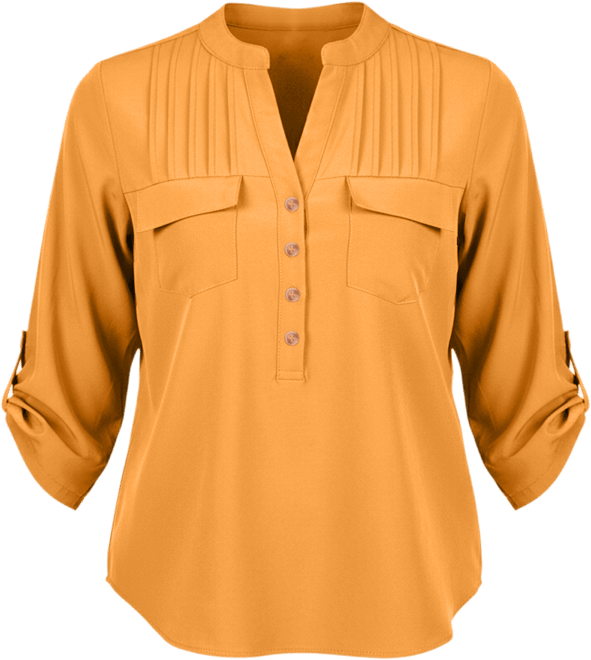 Petite Long Tab-Sleeve Blouse with Pockets