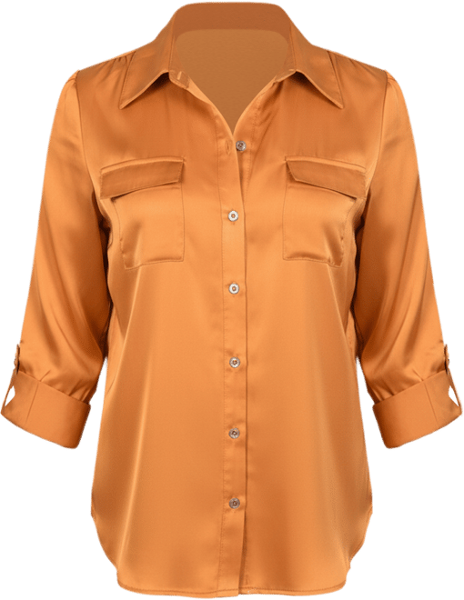 Petite Tabbed Long Sleeve Satin Blouse