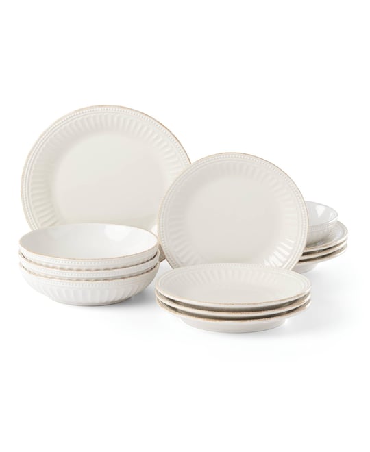 French Perle Groove 12 Pc Dinnerware Set, Service for 4