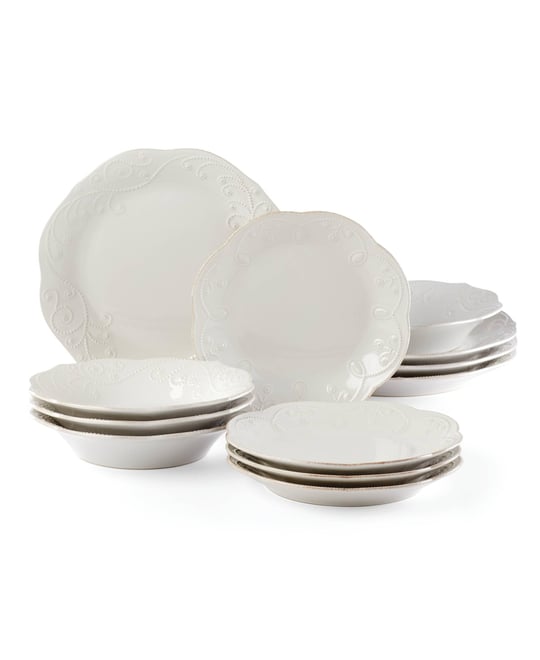 French Perle White 12 Pc. Dinnerware Set, Service for 4