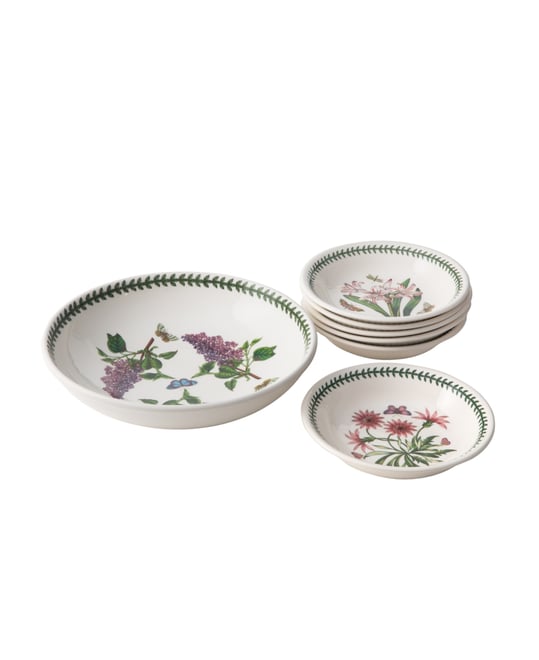 Botanic Garden Pasta Bowl Set 7 Piece White