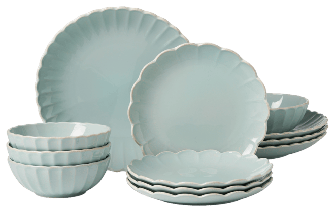 French Perle Scallop 12 Pc. Dinnerware Set, Service for 4