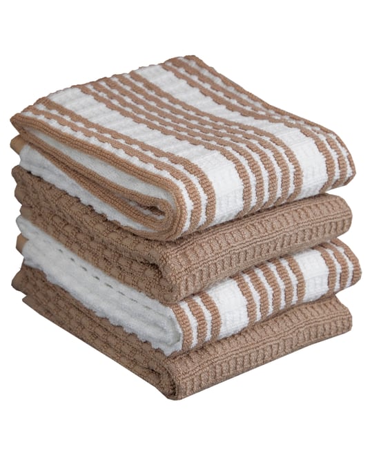 Solid and Stripe Waffle Kitchen Towel, Set of 4