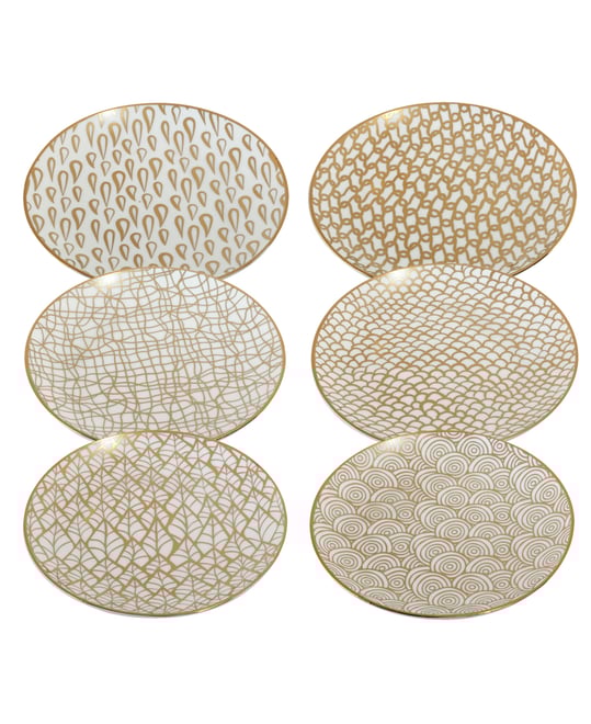 Mosaic Gold- Silver Tone Canape Plates Set of 6