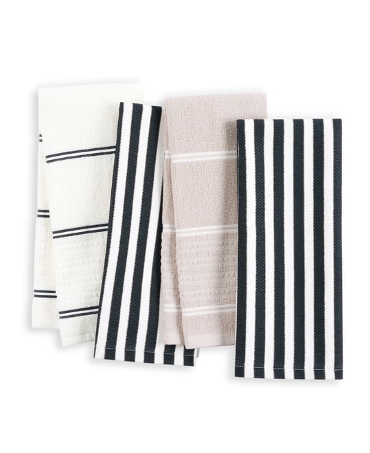 Botanical Stripe Kitchen Towels 4-Pack Set, 17" x 28"