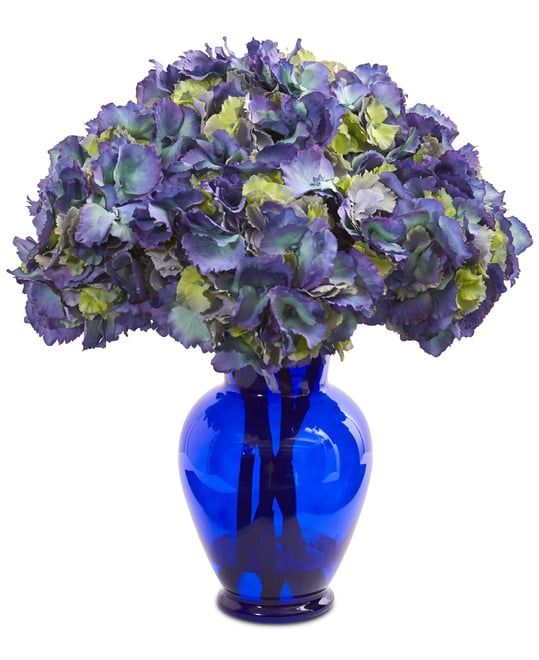 Hydrangea Artificial Arrangement in Blue Vase