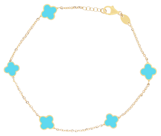 Mini Turquoise Clover Bracelet 14K Gold