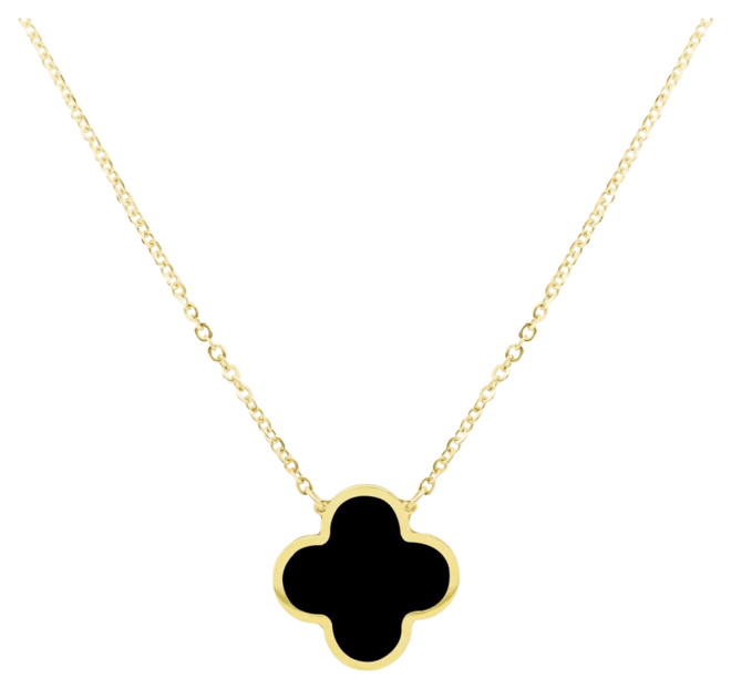 Extra Large Onyx Single Clover Necklace 14K Yellow Gold