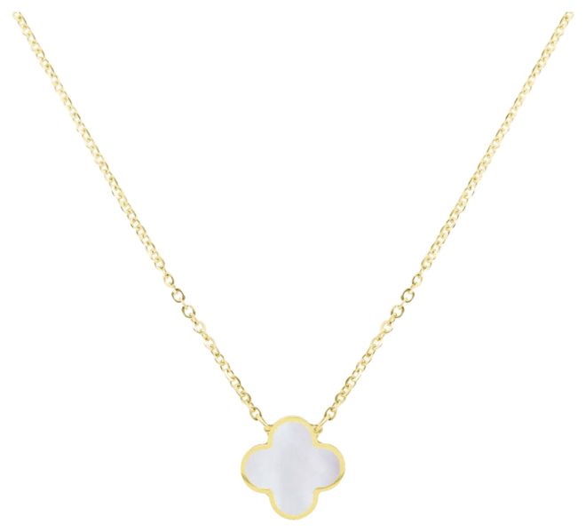 Small Mother of Pearl Single Clover Necklace 14K Gold