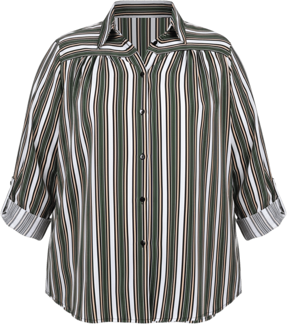 Plus Size Long Roll Tab Sleeve Blouse