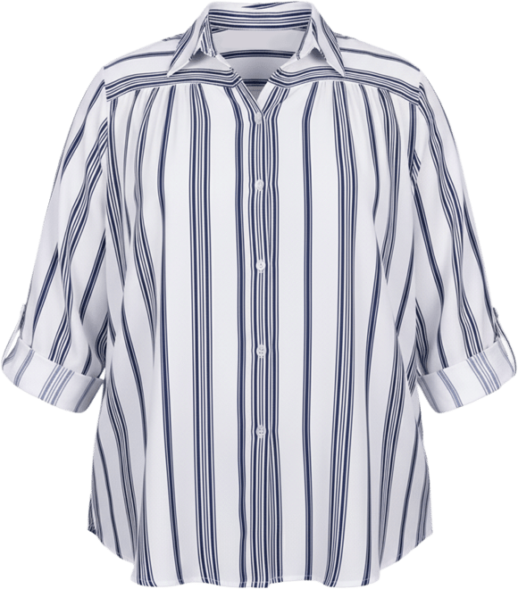 Plus Size Long Roll Tab Sleeve Blouse