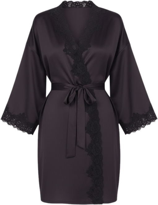 Lauren Ralph Satin Lauren Lace-Trim Wrap Robe Lingerie