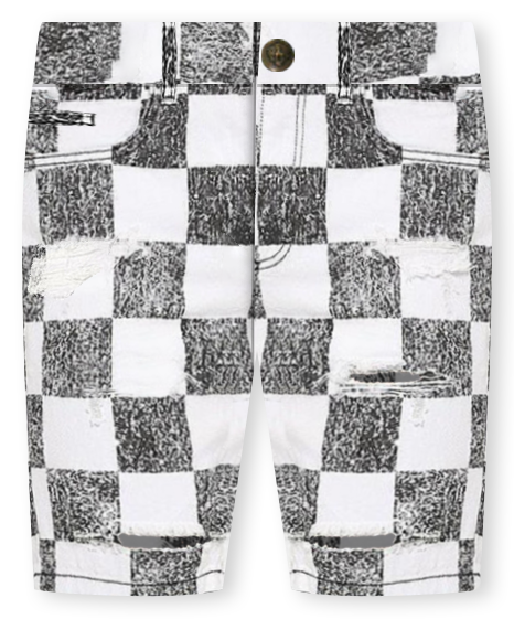 Men's Vintage-like Checks Denim Shorts