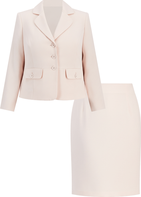 Plus Size Tonal-Check-Print 3-Button Skirt Suit Set