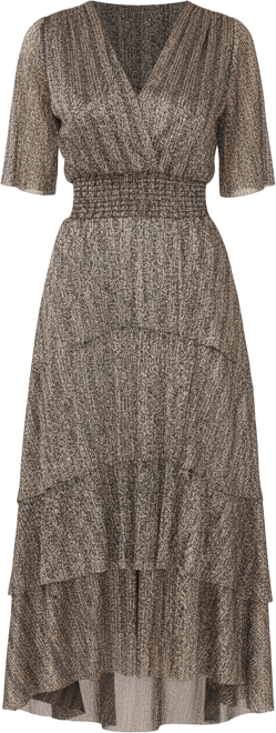 Women's Metallic Print Tiered Midi Dress