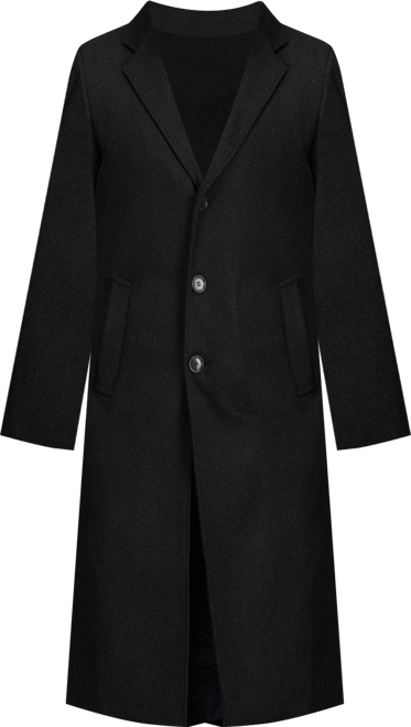 Men's Knee Length Wool Blend Three Button Long Jacket Overcoat Top Coat