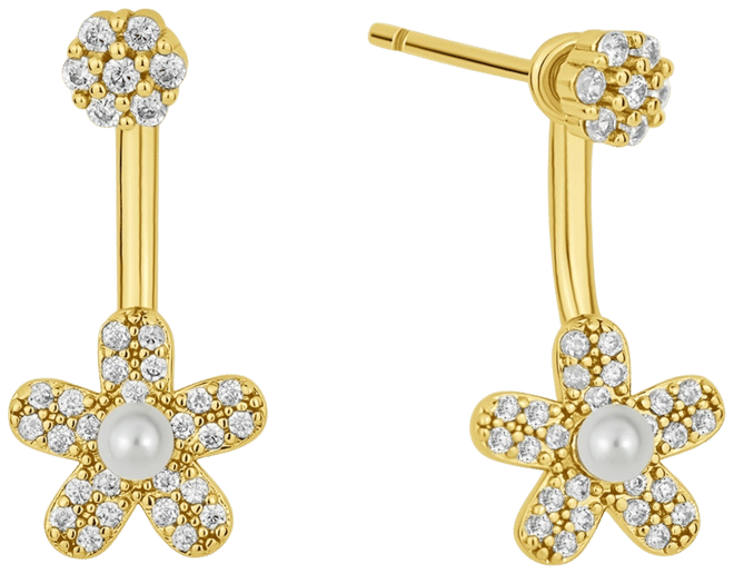 Cubic Zirconia and Simulated Imitation Pearl Jacket Drop Earring