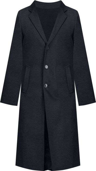 Men's Knee Length Wool Blend Three Button Long Jacket Overcoat Top Coat