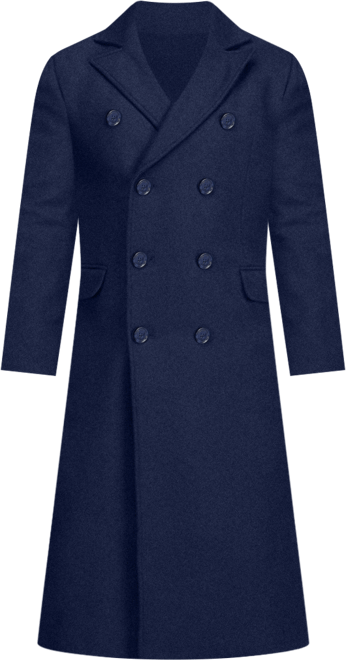 Men's Double-Breasted Knee Length Wool Blend Three Button Long Overcoat Top Coat