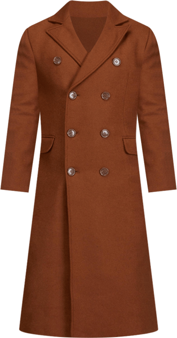 Men's Double-Breasted Knee Length Wool Blend Three Button Long Overcoat Top Coat