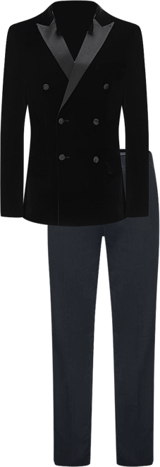 Men's 2 Piece Double Breasted Velvet Birdseye Lapel Slim Fit Tuxedo