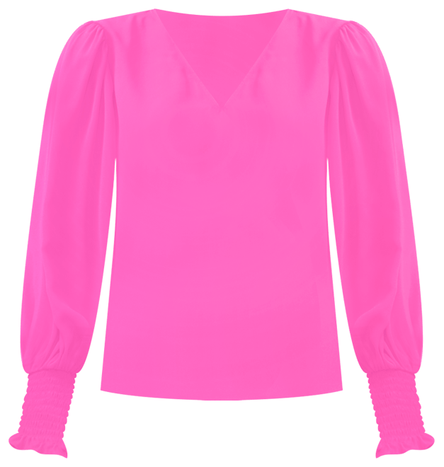 Women's Long-Sleeve Smocked-Cuff V-Neck Blouse