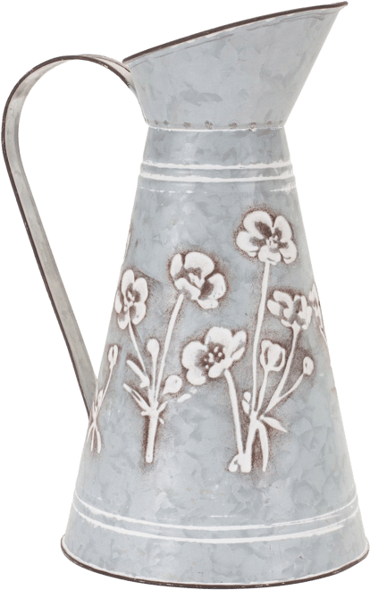 Melrose Floral Stamped Metal Pitcher Vase 8.75H