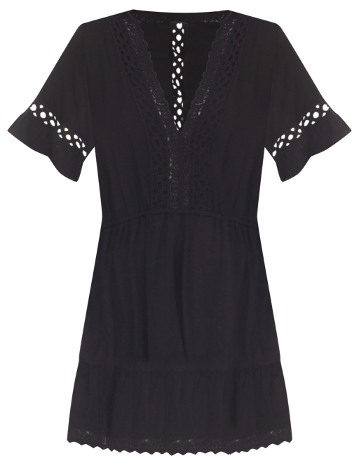 Women's V-Neck Short-Sleeve Lace-Trim Dress Cover-Up