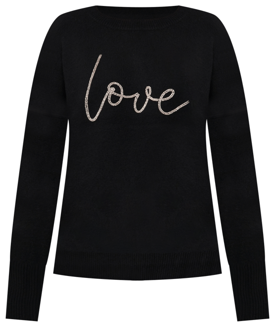 Women's Beaded Love Script Crewneck Long-Sleeve Sweater