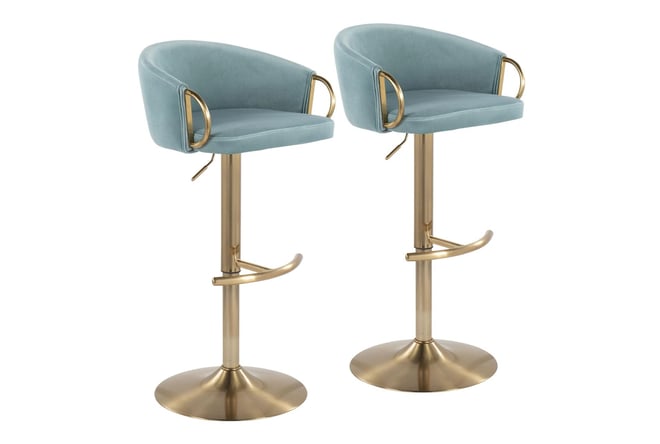 Rose Light Blue Velvet Adjustable Bar Stool Living Spaces