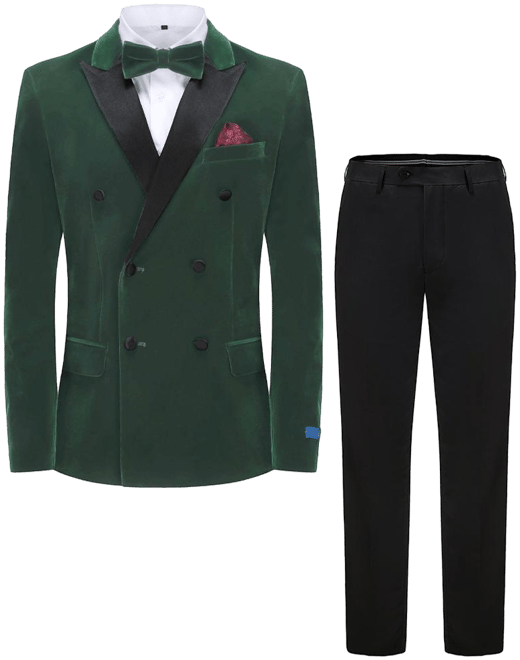 Men's 2 Piece Double Breasted Velvet Birdseye Lapel Slim Fit Tuxedo