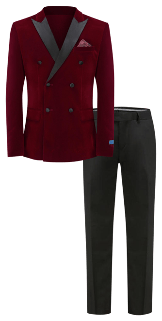 Men's 2 Piece Double Breasted Velvet Birdseye Lapel Slim Fit Tuxedo