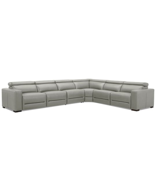 Nevio 157" 6-Pc. Leather Sectional with 3 Power Recliners and Headrests, Created For Macy's