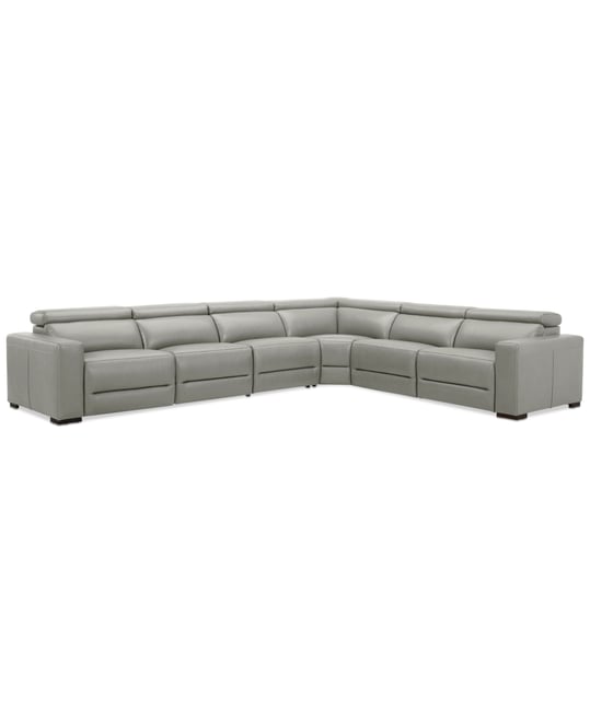 Nevio 157" 6-Pc. Leather Sectional with 2 Power Recliners and Headrests, Created For Macy's